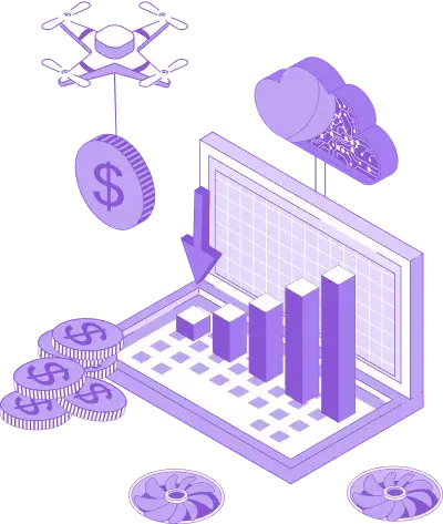 A laptop computer surrounded by stacks of money.
