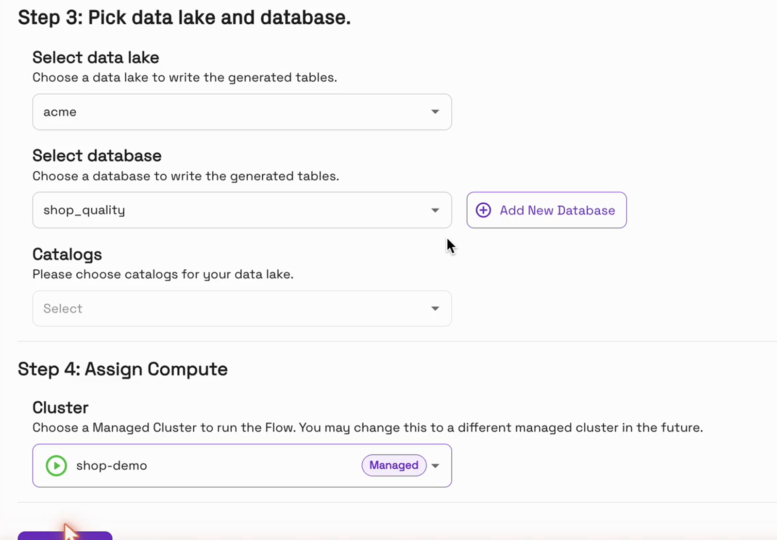 Destination database shop_quality and managed cluster shop-demo