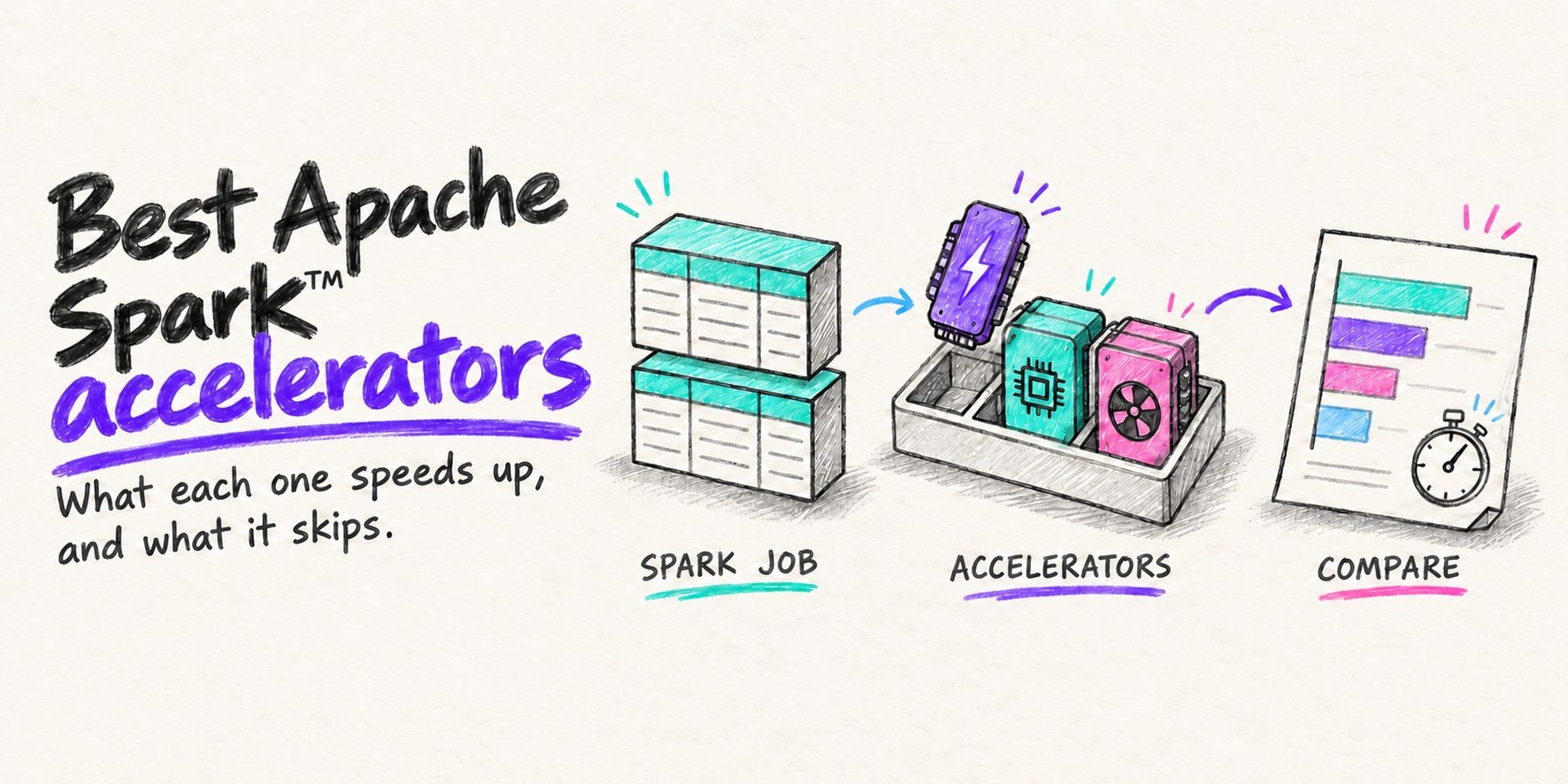 Side-by-side comparison of Spark accelerators: Quanton, Databricks Photon, Apache Gluten, DataFusion Comet, NVIDIA cuDF, and more.