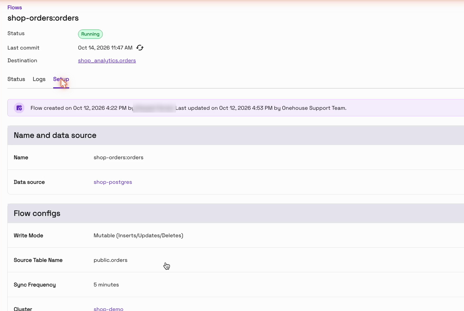 The flow's Setup tab: last updated on Oct 12