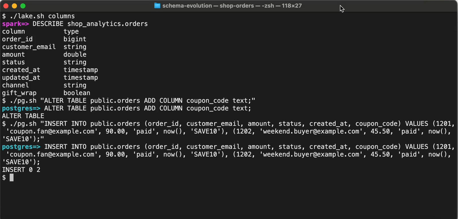 Postgres: ALTER TABLE, the two new orders and the new column